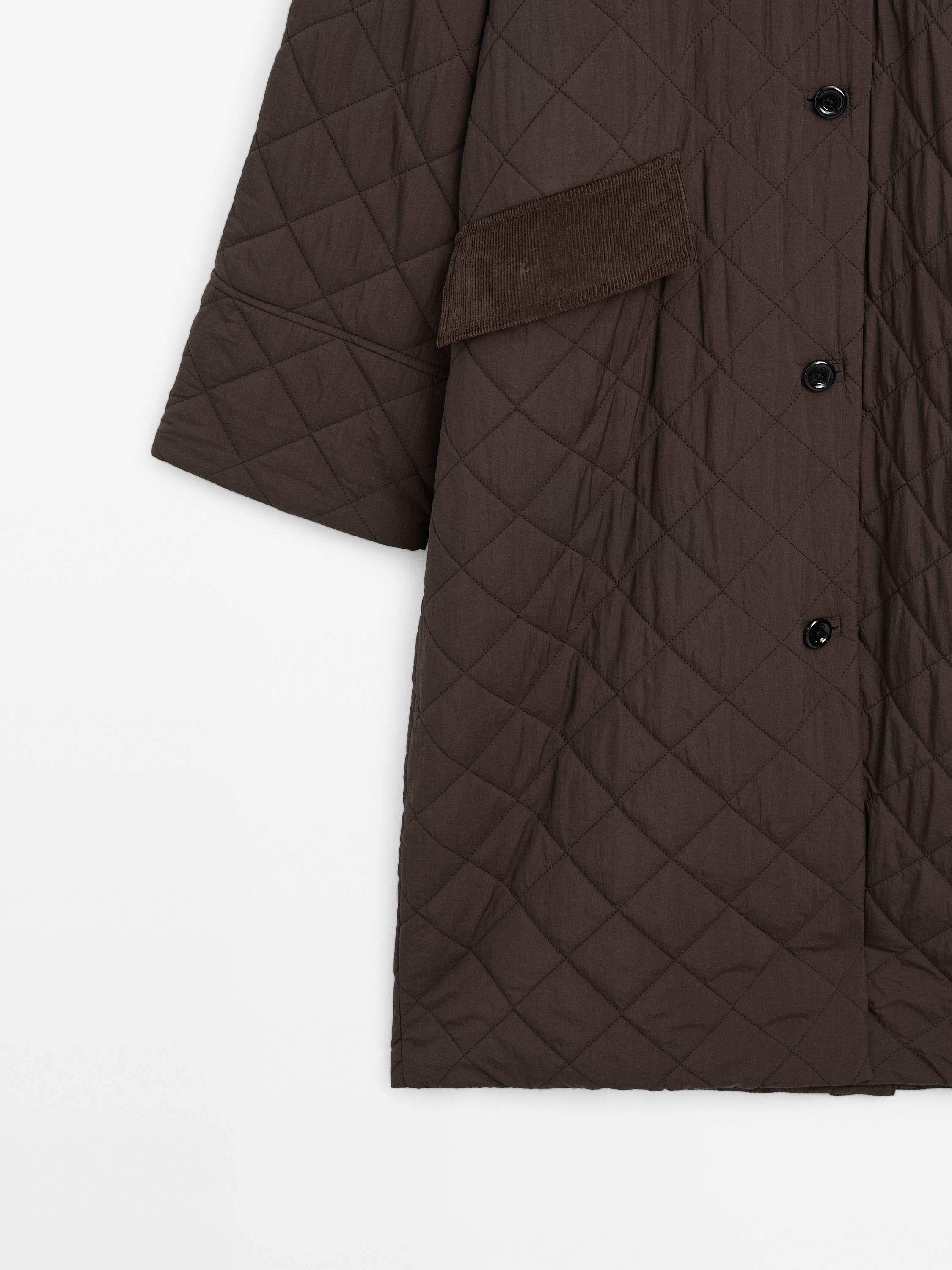 Long water-repellent coat with corduroy detail